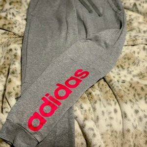 WOMENS GREY AND PINK ADIDAS JOGGERS